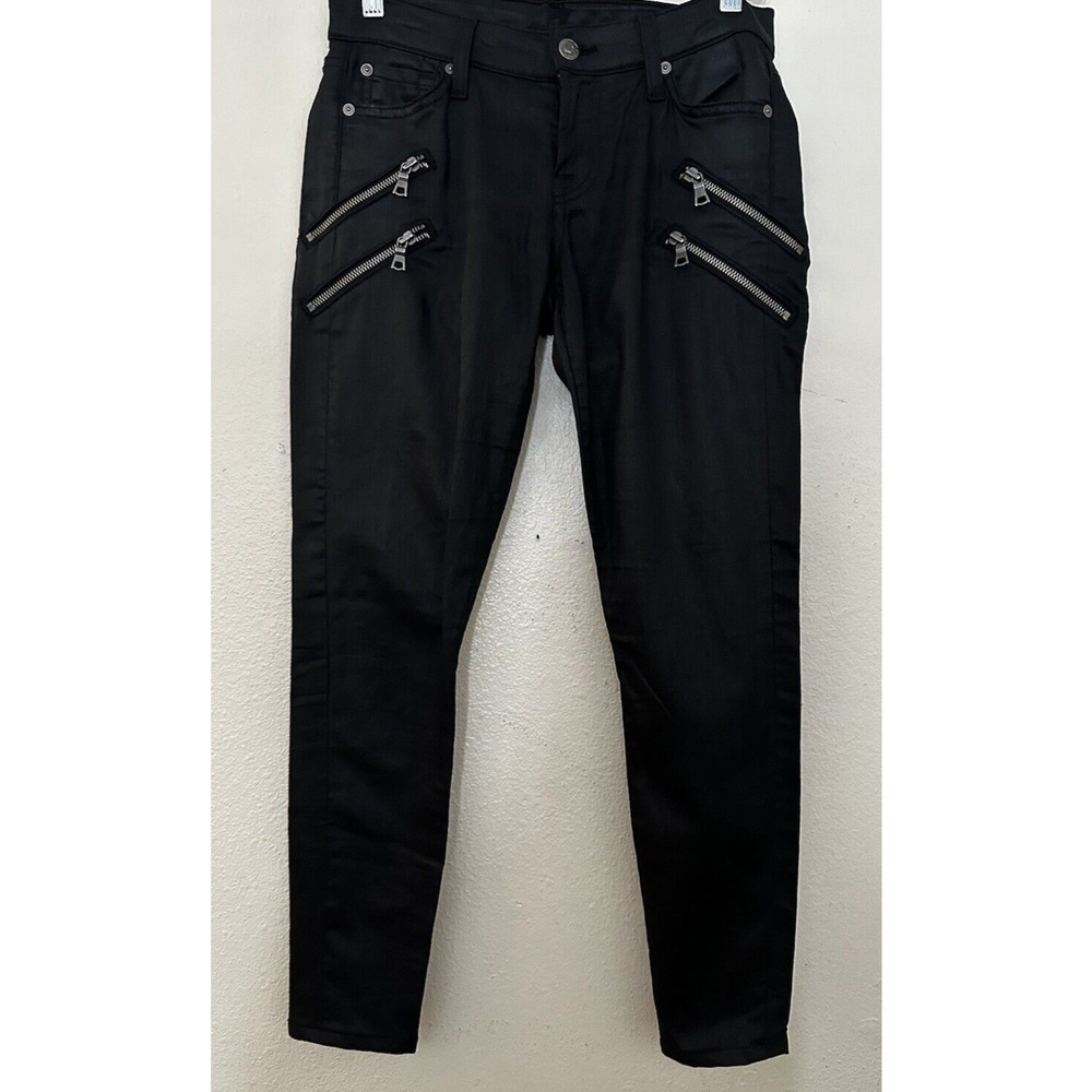 7 For All Mankind BLACK Women Skinny Legging Jean Wrap Around Zipers Size 26